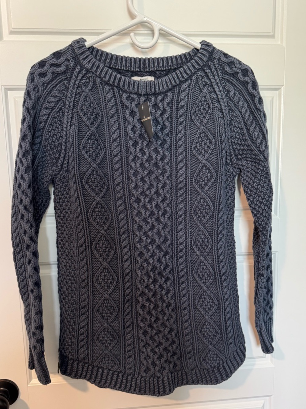 NWT L.L. Bean Signature 100% Cotton Cable Fisherman Sweater, Blue, Size XS